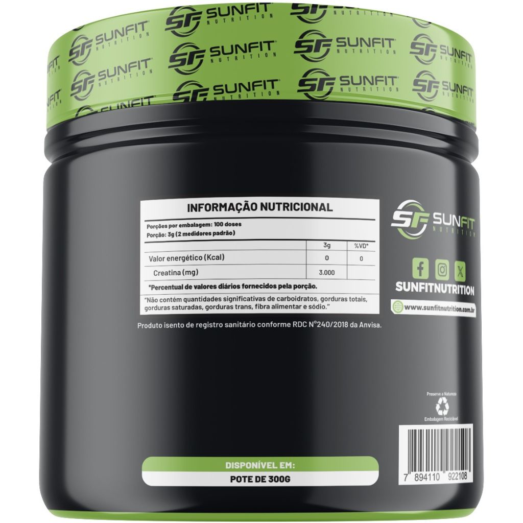 Creatina Monohidratada 100% Pura – Sunfit Nutrition – 300g